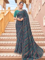 Royal Blue Georgette Chiffon Bandhani Print Saree